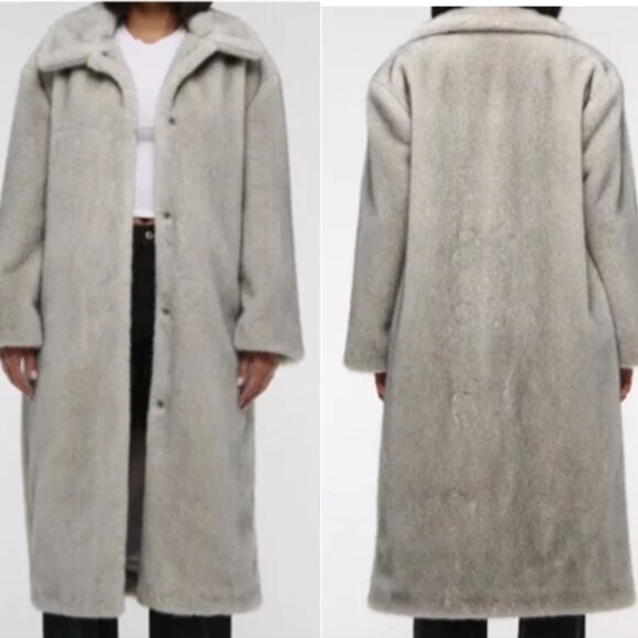Abercrombie and Fitch - BRAND NEW - Faux Fur - Full Length Coat - Size SM (GREY) - Picture 1 of 7
